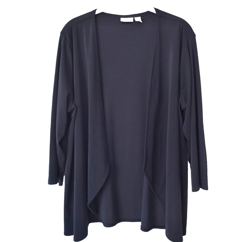 Chicos Easy Wear Cardigan Womens Size 3 (XL) Blue Slinky Knit Open Front Office